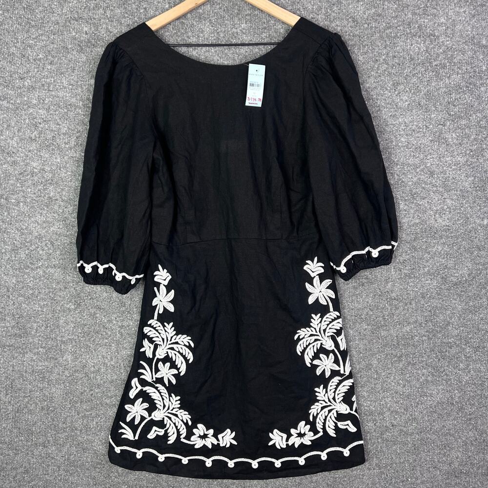 NEW Petite Embroidered Linen Blend Open Back Flare Dress Size 10P